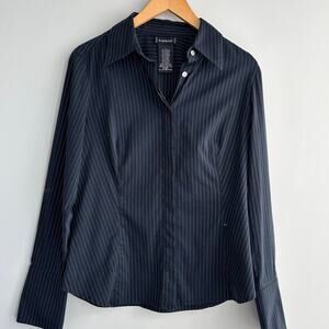Y2K Vintage Bebe Fitted Blouse Workwear Office Pin Stripe Size Large